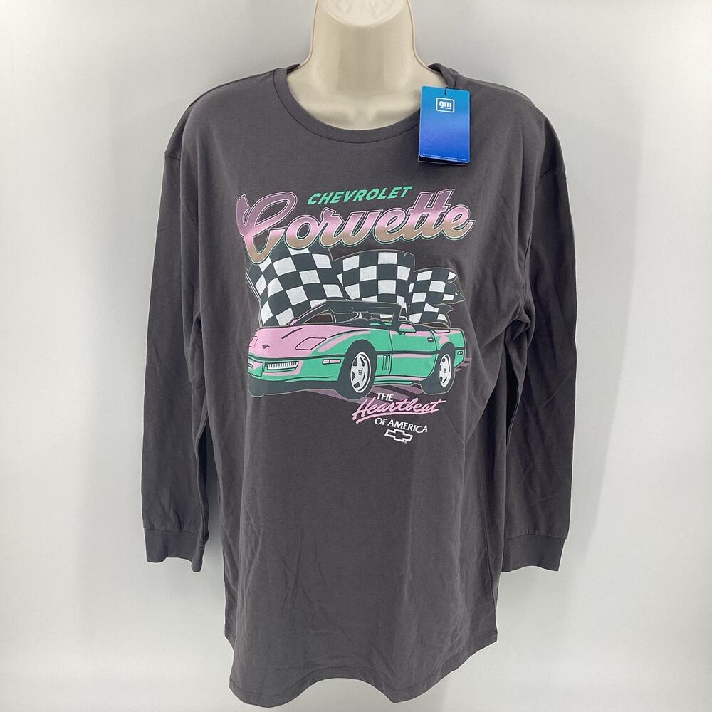 Chevrolet Corvette Girl’s Long Sleeve T Shirt Gray Pink Green Size Small New 115